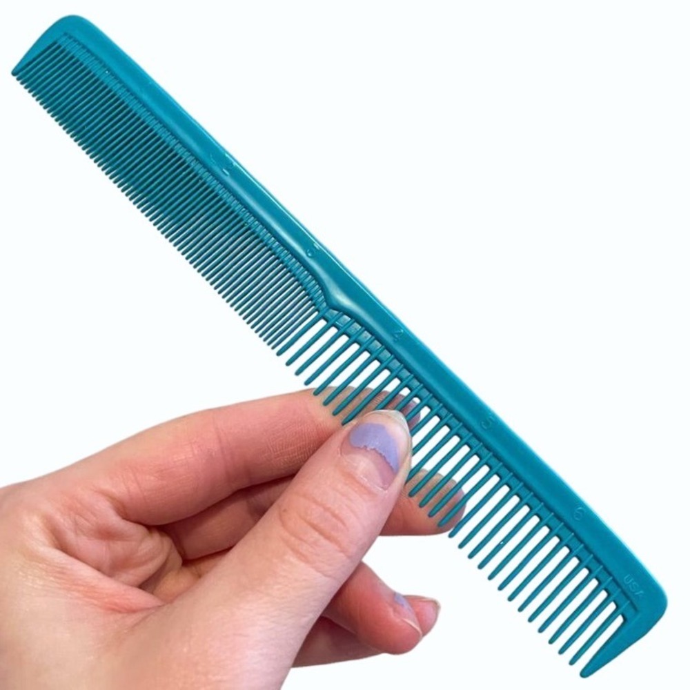 VINTAGE NYLON UNBREAKABLE HAIR COMB TEAL BLUE U.S.A.‎ PURSE POCKET TRAVEL